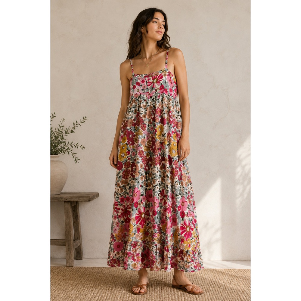 NWT Natural Life Maxi Sun Dress Women Sz 2XL Floral Print Sleeveless Beach Rayon